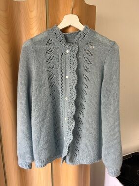 Cashmere Sky Blue Lace-Trim Knit Women's Sweater Angie Cardigan